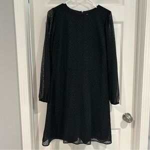 Loft Outlet Women Black Polka Dot Sheer Long sleeve Fit Flare Dress Size 12